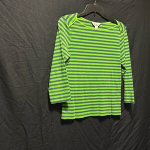Lilly Pulitzer Women's Green Navy Striped Casual 3/4 Sleeve Ladies Shirt
